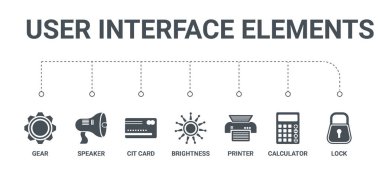 7 simgeleri kilit, hesap makinesi, yazıcı, brightn gibi basit bir set