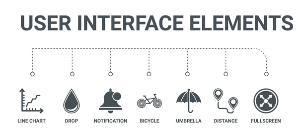Eenvoudige set van 7 iconen zoals afstand, paraplu, fullscreen, bi — Stockvector