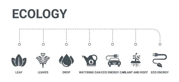 Eenvoudige set van 7 iconen zoals eco energie, plant en wortel, eco-nl — Stockvector