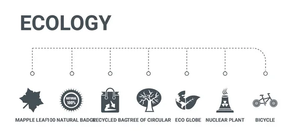 Eenvoudige set van 7 iconen zoals fiets, kerncentrale, eco globe, — Stockvector