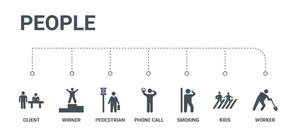 Ensemble simple de 7 icônes telles que travailleur, enfants, fumer, appel téléphonique , — Image vectorielle