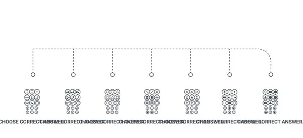 Simple set of 7 icons such as choose correct answer. iq test. lo — Stock Vector
