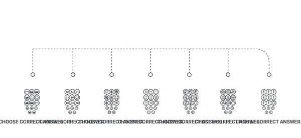 Simple set of 7 icons such as choose correct answer. iq test. lo — Stock Vector
