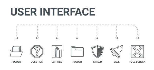 Jednoduchá sada 7 řádek ikon, jako je přes celou obrazovku, bell, štít, fo — Stockový vektor
