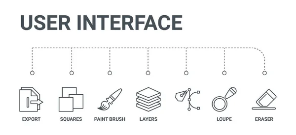 Eenvoudige set van 7 iconen van de lijn zoals de gum loupe, lagen, pai — Stockvector