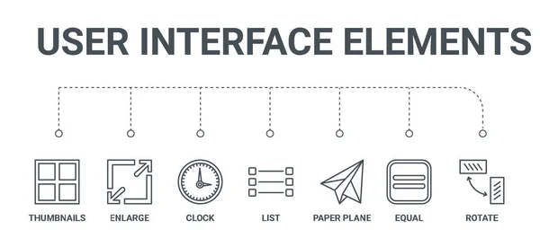 Eenvoudige set van 7 iconen van de lijn zoals roteren, equal, papier vliegtuig, l — Stockvector