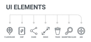 7 hat simgeleri basit bir set gibi eklemek, Büyüteç camı, çöp,