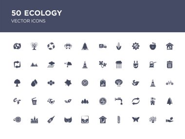 50 kümesi ekoloji vektör simgeleri bir yandan yağmur damlası gibi ağaç 