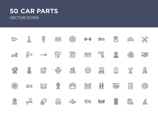 50 conjunto de piezas de automóviles iconos vectoriales como la pintura del coche, coche, neumático — Archivo Imágenes Vectoriales