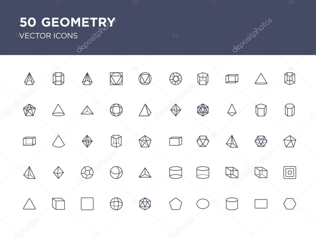 50 set of geometry vector icons such as hexagon, rectangle, cyli