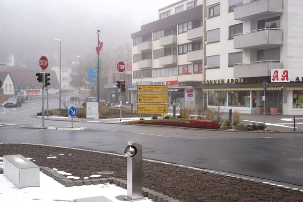 Intersection Taunusstein Dans Brouillard Une Traversée Dans Centre Ville Wehen — Photo
