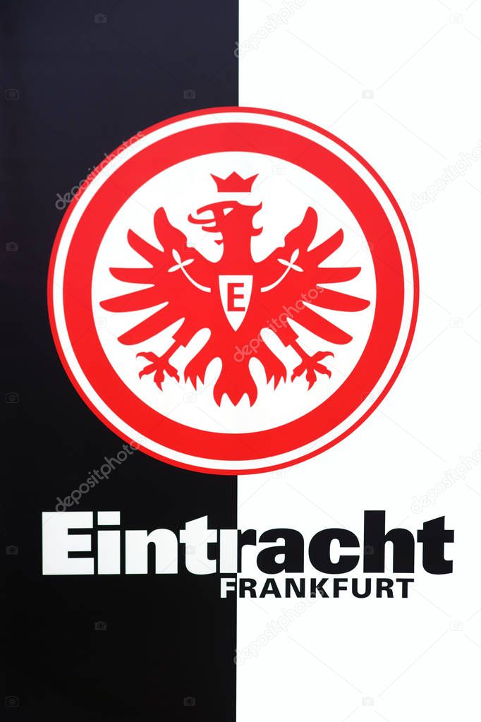 Coat of arms Eintracht Frankfurt / The coat of arms of the sports club Eintracht Frankfurt in black and white and with a red eagle on August 11, 2018 in Frankfurt.