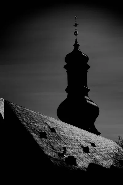 Kerk Toren Silhouet Het Maanlicht Het Silhouet Van Een Kerk — Stockfoto
