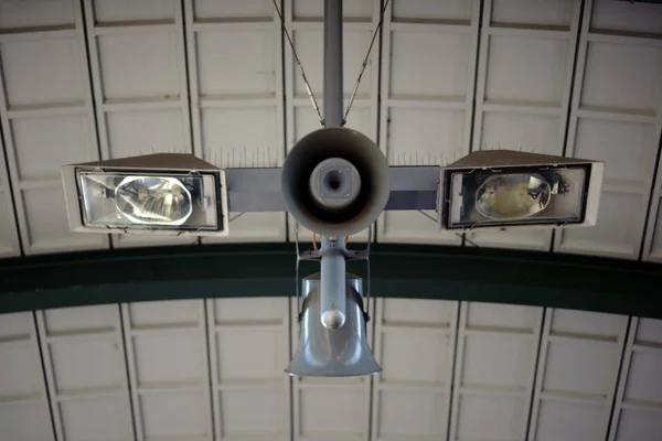 Ceiling Spotlights Large Ceiling Spotlight Speaker Hangs Ceiling Public Building — Stock Photo, Image