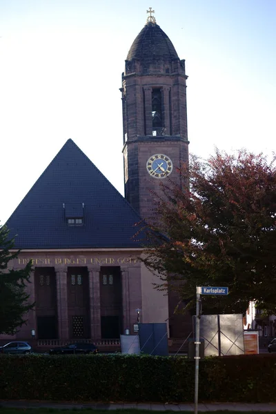 Lutra Kościół Karl Placu Robaki Wieża Zegarowa Wejście Lutherkirche Placu — Zdjęcie stockowe