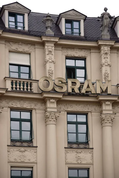 Osram Munich Логотип Компании Osram Производителя Ламп Накаливания Историческом Здании — стоковое фото