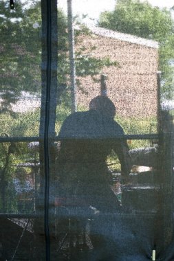 Perdenin arkasındaki caz davulcusu / soyut ana hatlarını bir davulcu bir Jazz ve konser bir perdenin arkasında