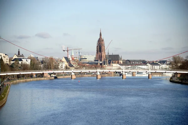 Untermain Most Katedrála Frankfurt Císařská Katedrála Svatého Bartoloměje Staré Město — Stock fotografie