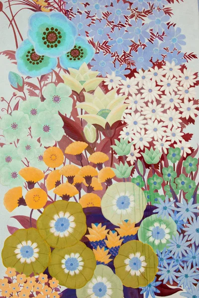 Floral Wanddecoratie Kleurrijke Versierde Muur Van Een Multi Familie Huis Rechtenvrije Stockfoto's