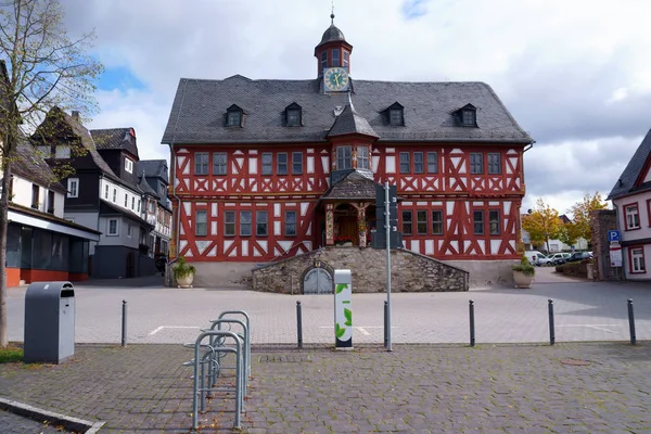 Old Town Hall Hadamar Ozdobna Fasada Starego Ratusza Hadamar Zabytkowego — Zdjęcie stockowe