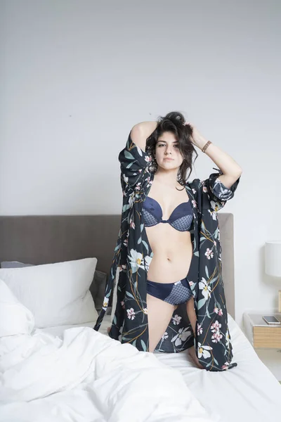 Girl Sexy Underwear Posing Bedroom — Stock Photo, Image