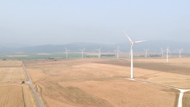 Vista Aérea Parque Eólico Onshore Espanha Dia Ensolarado — Vídeo de Stock