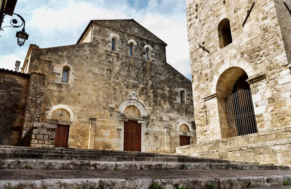 Anagni Italy July 2020 Facade Cathedral Bell Tower Blue Sky Stock Image