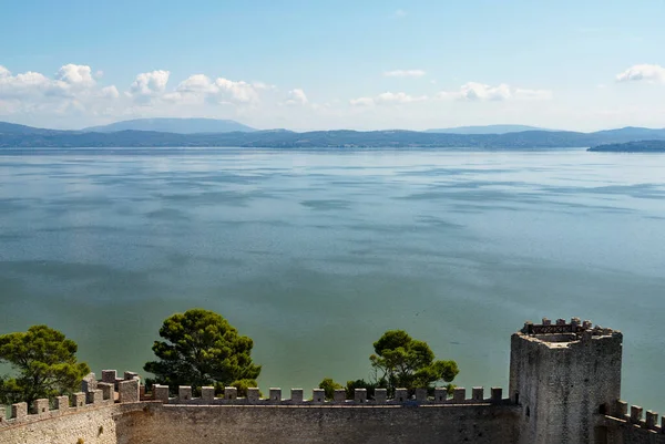 Trasimeno lake with the fortress of the Lion Stock Picture