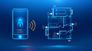 Akıllı Telefon Ev Güvenliği Mavi Konsept