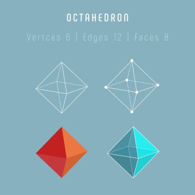 Regular polyhedron octahedron. One of platonic solids. Vector 3d icons on gray background. clipart