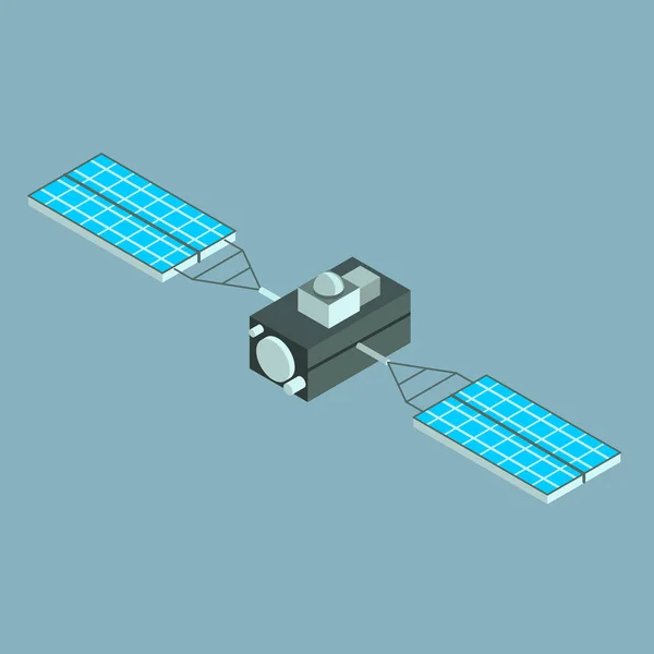 Icoana Izometrică Vectorială Prin Satelit Fundal Gri — Vector de stoc