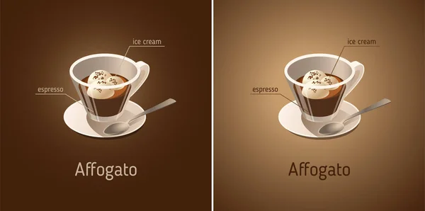 Affogato Coffee Vector Isometric Icon Dark Brown Beige Background Coffee — Stock Vector