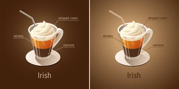 Irish Coffee Vector Isometrisk Ikonen Mörk Brunt Och Beige Bakgrund — Stock vektor