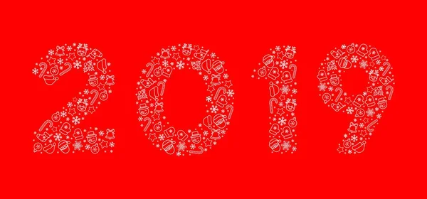 2019 ベクトルの図 2019 新年とクリスマスのシンボルで構成されます 赤の背景 — ストックベクタ