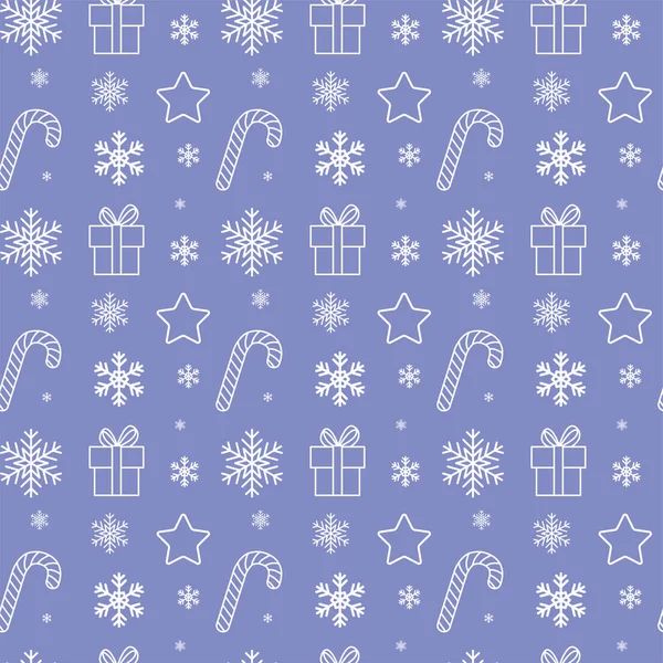 Nahtloses Weihnachtsmuster Mit Geschenkschachteln Weihnachtsbonbons Sternen Und Schneeflocken Minimalistischen Stil — Stockvektor