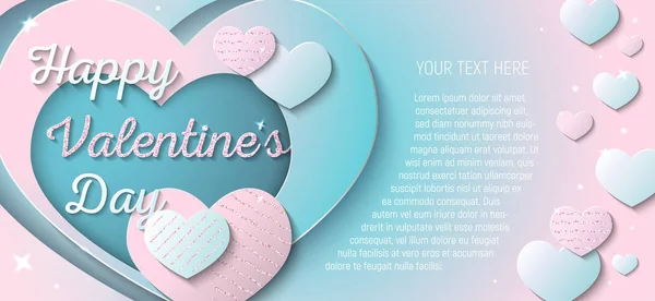 Happy Valentine Day Vector Template Greeting Card Invitation Banner Flyer — Stock Vector