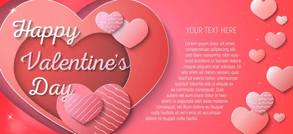 Szczęśliwych Walentynek Wektor Wzór Kartki Zaproszenia Transparent Lub Ulotki Papercut — Wektor stockowy