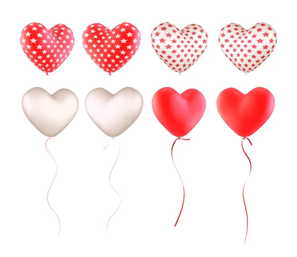 Conjunto Globos Forma Corazón Rojo Blanco Con Una Textura Estrella — Archivo Imágenes Vectoriales