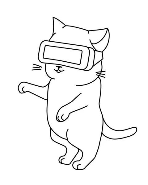 Chat Drôle Avec Casque Illustration Vectorielle Personnage Mignon Dans Style — Image vectorielle