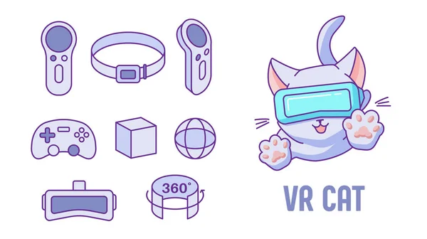 VR Cat. Ensemble d'icônes vectorielles — Image vectorielle