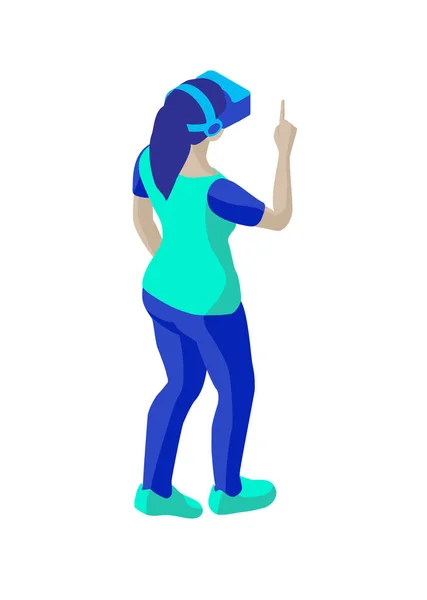 Jonge vrouw met Vr-helm. Isometrische illustratie — Stockvector