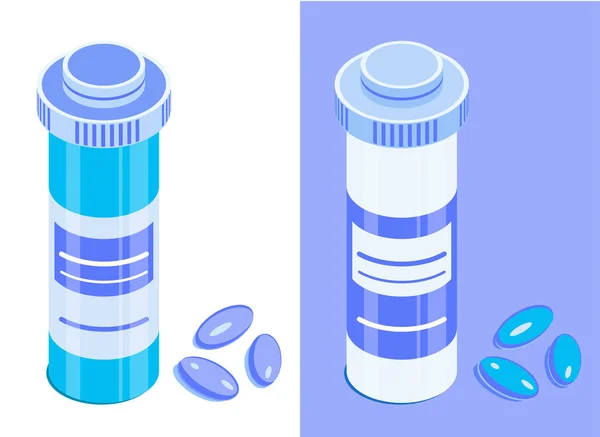 Botella redonda farmacéutica y pastillas — Vector de stock