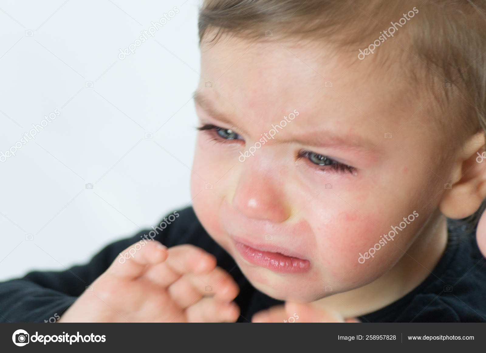 Portrait Of A Girl Crying Blonde Green Eyes Stock Photo