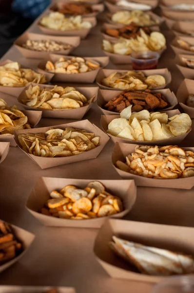 Snacks Cajas Ecológicas Papel Comida Para Llevar Una Caja Papel Imagen de stock