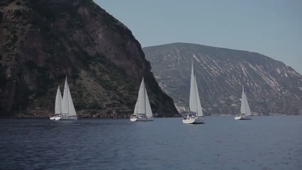 Regata Vela Está Fondo Las Montañas — Vídeo de stock