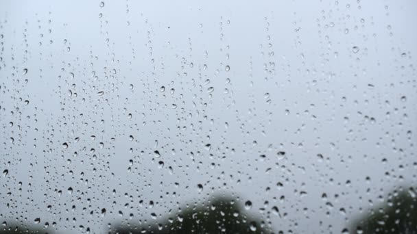 在英国的一个雨天，雨滴正落在窗户上. — 图库视频影像