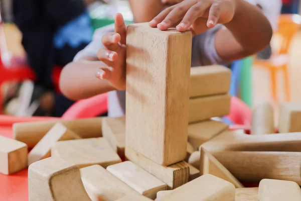 building wood blocks learn play school classroom hands nursery school preschool