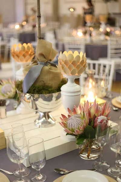 king protea flower decorations at gala dinner event interior design table setting