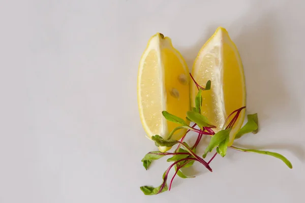 Lemon Sliced White Background Garden Green Garnish — Stock Photo, Image