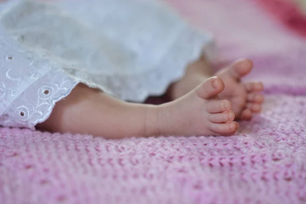 Newborn Baby Feet Pink Blanket — Stock Photo, Image